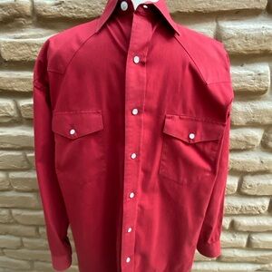 Vintage Red Pearl Snap Yoked Western Ranch Cowboy Shirt Adjustable Cuffs NO TAGS